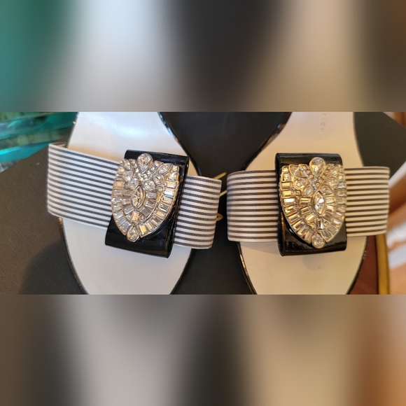 GIUSEPPE ZANOTTI BLACK PATENT LEATHER CRYSTAL HIGH HEEL BLOCK SANDALS 9.5 - Picture 3 of 11